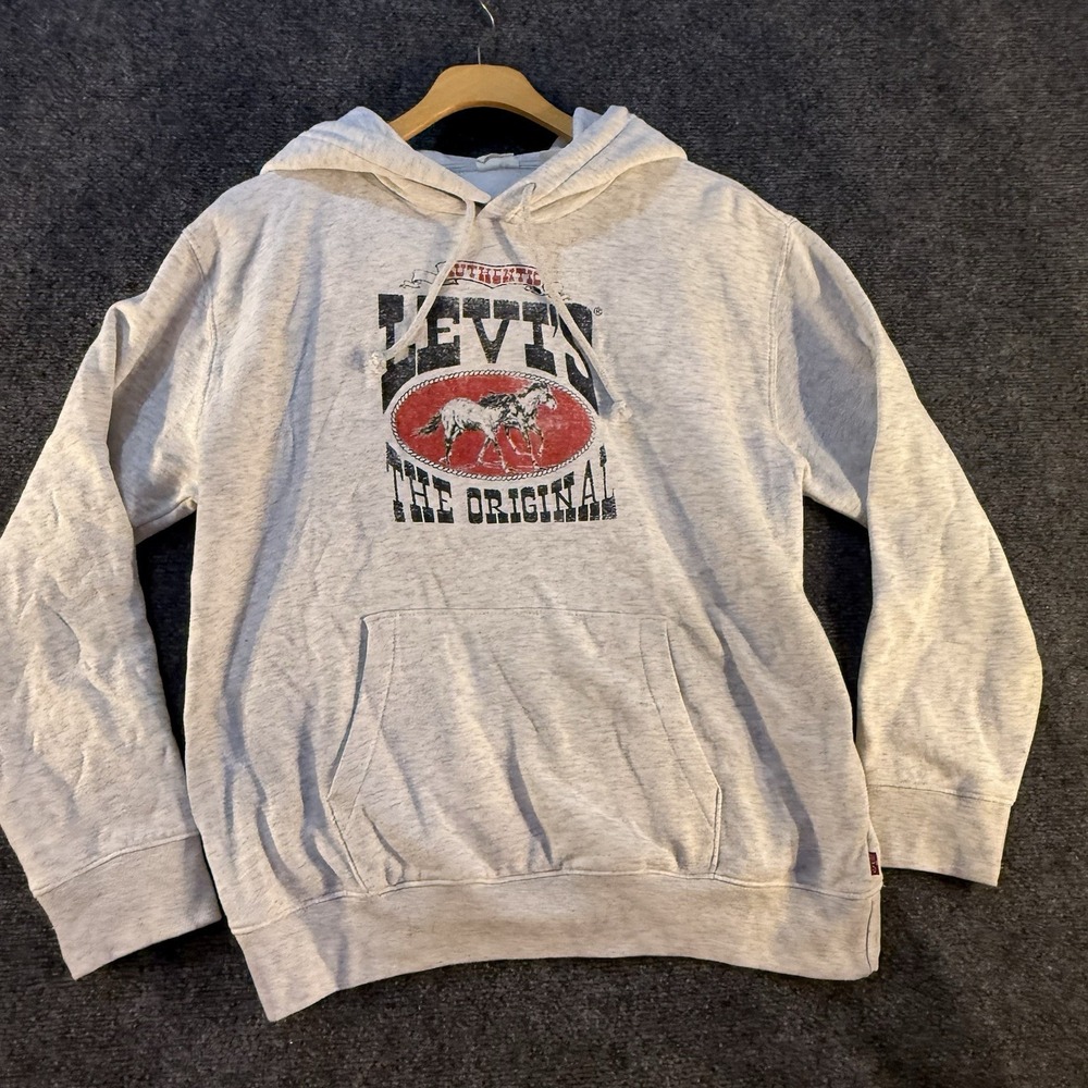 Levi's Mens XS Gray Horse Graphic Hoodie Authentic Original Western Pullover